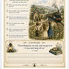 The Railway Children Reflection Poster titled The Railway Children Reflection featuring a steam train, a village station, children on a path, and floral border design.
