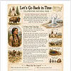 Let’s Go Back in Time – Yellowstone Park Vintage illustrated page titled Let’s Go Back in Time about Yellowstone National Park, featuring a Native American woman, wildlife, landscape scenes, and educational captions.