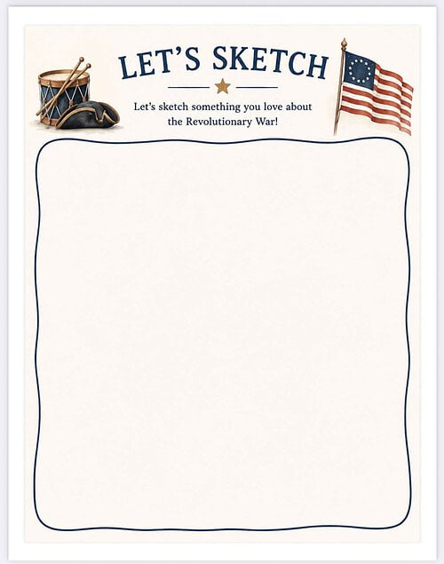 Lets Sketch - Homeschool Resource Co. Sketchpad with vintage patriotic theme for homeschooling resources and The Revolutionary War.