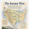 The Journey West Map – Homeschool Resource Co. Illustrated historical map titled The Journey West showing Lewis and Clark's expedition route across the United States with the Pacific Ocean on the left and a small illustration of explorers paddling.