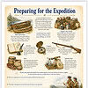 Preparing for the Expedition An infographic showing components for homeschool expedition planning, including boats, crates, journals, compass, rifles, scientific tools, food, and maps with explorers preparing for travel.
