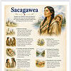 Sacagawea - Homeschool Resource Co. Sacagawea illustrated profile with Shoshone family and expedition scenes for educational use.