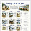 Everyday Life on the Trail Overview Everyday Life on the Trail image showing camping, canoes, hunting, fishing, cooking, weather, mosquitoes, crossing rivers, making camp, and writing journals on a historic Lewis and Clark expedition.