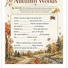 Screenshot Autumn woods walk worksheet for homeschool with fall leaves and nature scene.