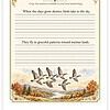 Screenshot Educational worksheet titled 'Migrating Birds - Copywork' with autumn-themed border and illustration of flying birds over a landscape.