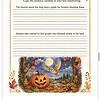 Screenshot Folklore & Myths Copywork worksheet with autumn-themed illustration of a pumpkin, owl, and moonlit forest scene for homeschooling activities.