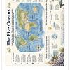 Screenshot Educational world map highlighting the five oceans: Pacific, Atlantic, Indian, Southern, and Arctic, with colorful illustrations of sea creatures and ocean features.