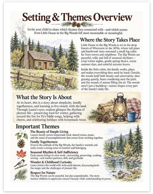 Screenshot Setting & Themes Overview for Homeschool Resource Co. with a rustic cabin and nature scenes.