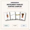 Instrument Families Sorting Sampler Picture Instrument families sorting sampler featuring violin, flute, trumpet, and djembe for homeschool music education.