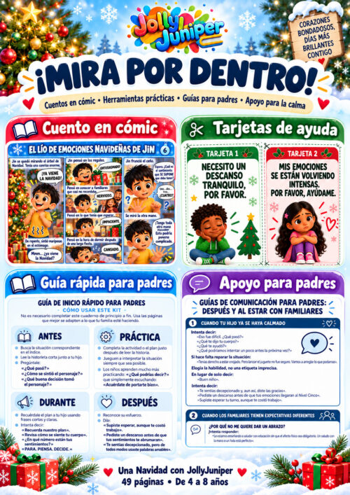 JollyJuniper_ Navidad con emociones, cuentos y apoyo Spanish Christmas Emotions & Self-Control Activities for Kids Ages 4–8 | Actividades de Navidad en Español – JollyJuniper