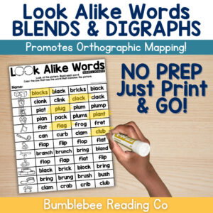 Look Alike Words NO PREP Science of Reading Blends/Digraphs Orthographic Mapping