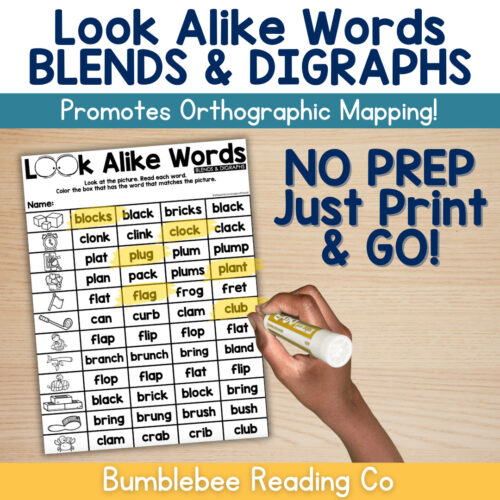 Look Alike Words NO PREP Science of Reading Blends/Digraphs Orthographic Mapping