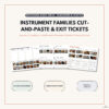 MANWA storefront unit 1.4 Montessori music assessment tools including cut-and-paste and exit tickets for instrument families, suitable for grades 1-6 and ages 6-12.