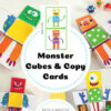 Monster cubes TPT Monster Cubes & Copy Cards image showing colorful, friendly cube monsters for homeschool activity and printable cards.