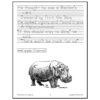 Homeschool Resource Co. Hippo Illustration Detailed black-and-white illustration of a hippopotamus walking, paired with lined text in the background.