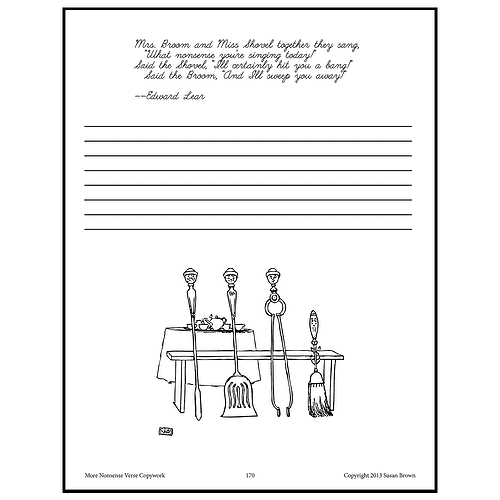 Homeschool Resource Co. Illustration Illustration of vintage cleaning tools and a table with a broom, dustpan, and brushes, from Homeschool Resource Co.