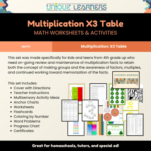 Multiplication X3_Worksheets_Description Multiplication x3 Unit Study - Worksheets, Activities, Folder Game