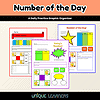 Number of the Day_Overview TITLE Number of the Day: daily practice graphic organizer for homeschool learning, featuring colorful boxes, starburst title, and smiley icons.