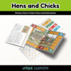 Product_Overview TITLE Hens and Chicks phonics short folder game and worksheets for homeschooling, featuring colorful letter tiles and a photo of the learning activity.