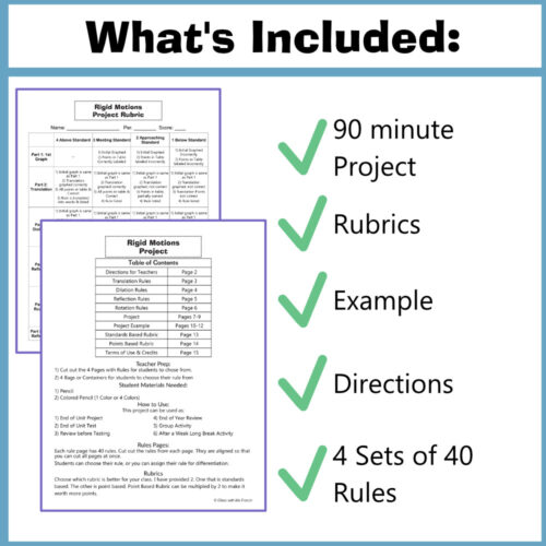 Homeschool Resource Co. project planning worksheets showcasing a 90-minute project, rubrics, example pages, directions, and 4 sets of 40 rules for hands-on learning.