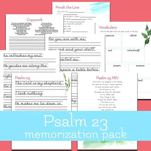 Psalm 23 Memorization pack Psalm 23 memorization pack image featuring Bible verses and homeschool resources from Homeschool Resource Co.