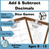 RTS PT Homeschool Add & Subtract Decimals_1 Homeschool Resource Co. image about Add & Subtract Decimals with 2 dice and printable worksheets for ages 9-13.