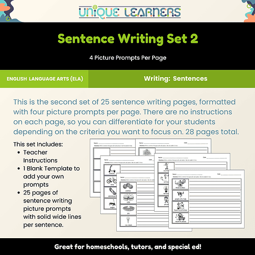 Sentence Writing Set 2_Description Sentence Writing Prompts Set 2 | Writing Prompts for 1st - 3rd Grade