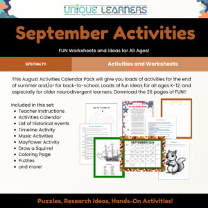 September Activities Calendar Pack