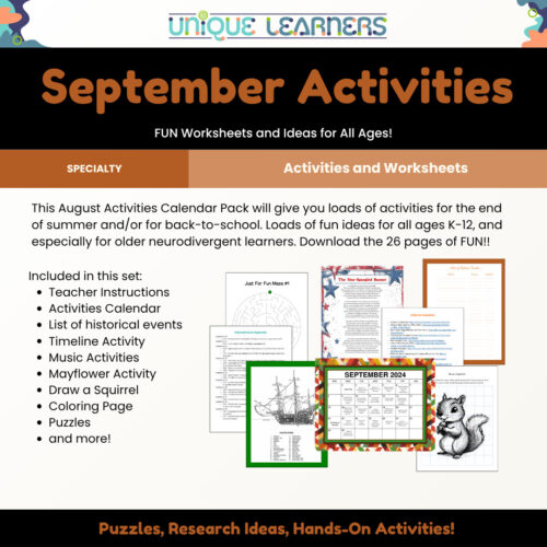 September Activities_Details September Activities Calendar Pack