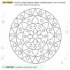 Shape Mission 9 Magical Mandala, resized Magical Mandala shape mission for homeschool art: a detailed circular mandala with geometric patterns and repeating shapes in black and white.