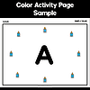 Color Activity Page Sample for Homeschool Color activity page featuring a large letter A surrounded by glue bottles for homeschooling activities.