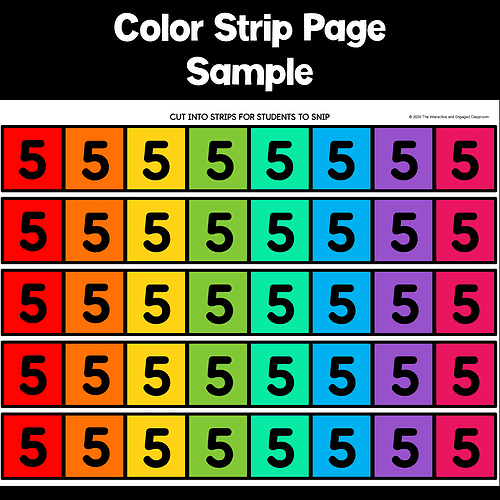 Slide5 Color strip page sample with vibrant strips numbered 5 for educational activities.