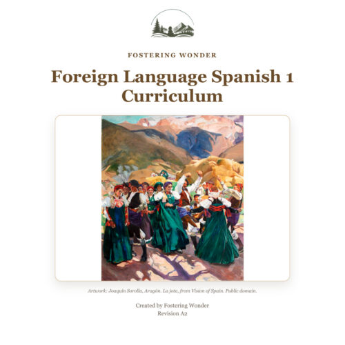 Foreign Language Spanish 1 Curriculum Spanish 1 curriculum cover featuring traditional dancers in colorful costumes with mountainous background.