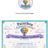 Starter Kit badge and certificate, resized Paintbox Adventures Creative Explorer Certificate badge and certificate image from Homeschool Resource Co., featuring a colorful hot air balloon, decorative stars, and a purple ribbon with the text '创.