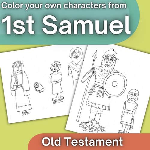 Color your own characters from 1st Samuel Old Testament Bible story for homeschool learning.