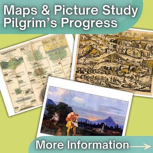 Maps and picture study images for homeschool curriculum on Pilgrim's progress.