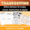 Thanksgiving Copywork Cover 1 revised Thanksgiving Bible verses to copy, color, memorize and apply for Christian homeschoolers and classrooms; printable pages for 1st to 3rd grade.