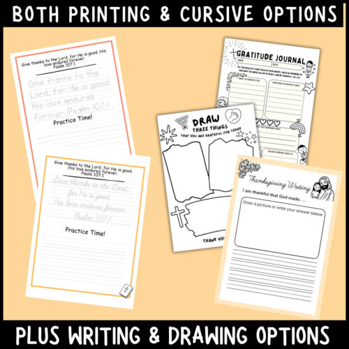 Thanksgiving Copywork Cover 3 revised Homeschool Resource Co. printable habit & gratitude sheets with practice writing time, with both printing and cursive options.
