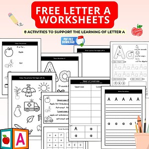FREE A Worksheets | Letter of the Week | Beginning Sounds, Uppercase Lowercase Tracing