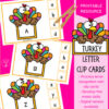 Turkey letter clip cards TPT Colorful turkey letter clip cards for early literacy with uppercase letters A, B, D and lowercase options, on bright pink background.