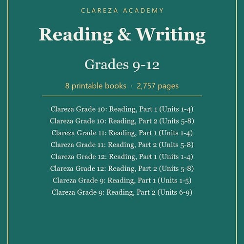 Clareza Reading & Writing, Grades 9-12: 8-Book Bundle (Printable PDF)