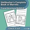 Homeschool resource travel brochure bundle featuring coloring pages of the Taj Mahal and an Egyptian sphinx.
