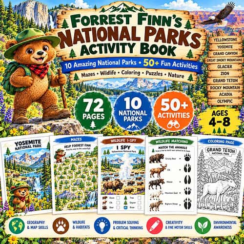 cropped-Forrest-Finns-National-Parks-Activity-Book.jpg National Parks Activity Book for Kids | 72 Printable Pages | Nature, Wildlife, Mazes & Coloring | Ages 4–8