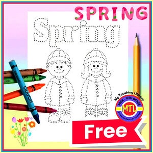 Spring Trace and Color Worksheet - Preschool & Kindergarten Fine Motor Activity