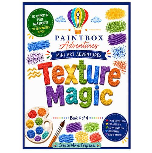 cropped-Texture-Magic-cover-shaped-to-781-by-788.jpg Paintbox Adventures book cover featuring colorful textured letters and art supplies for mini art adventures and creative learning.