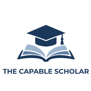 Logo of The Capable Scholar featuring a graduation cap and open book, representing homeschooling and educational resources.