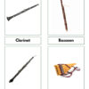 ext 1 3 Collection of four musical wind instruments including clarinet, bassoon, English horn, and panpipes, used for music education and performance.
