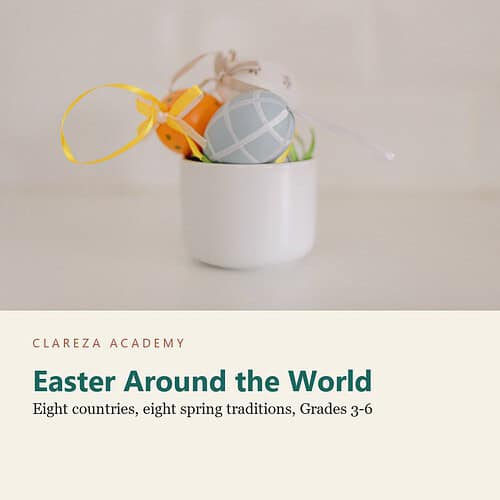 holiday-cz-easter-world.jpg Easter eggs in a white cup with ribbons, celebrating Easter traditions around the world for grades 3-6.