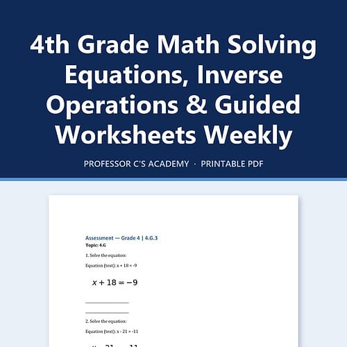 Homeschool Resource Co. Math Worksheets Fourth grade math solving equations inverse operations guided worksheets weekly from Homeschool Resource Co.