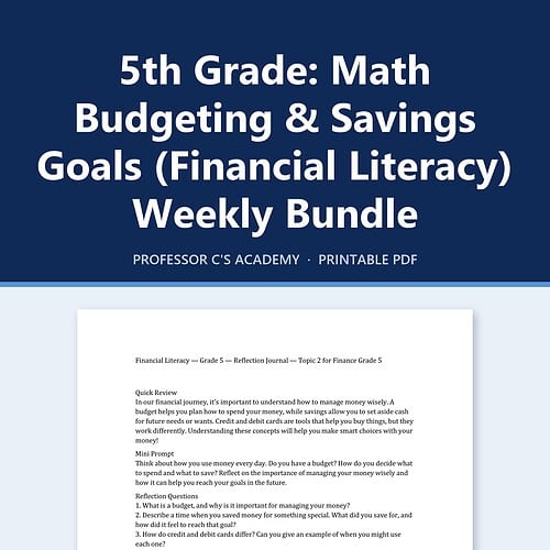 5th Grade Math Budgeting and Savings concepts from Homeschool Resource Co. featured in a printable PDF bundle for financial literacy education.